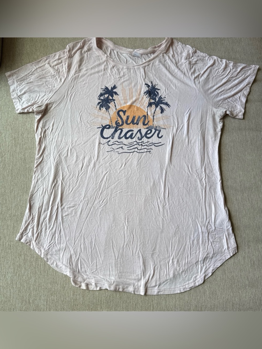 Old Navy Light Peach Graphic Tee with Navy & Mustard Accents
